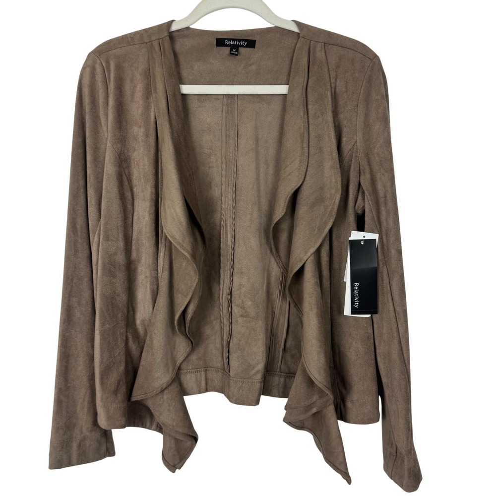 Relativity Women's Draped Faux Suede Waterfall Jacket M‎ Dark Stone Brown